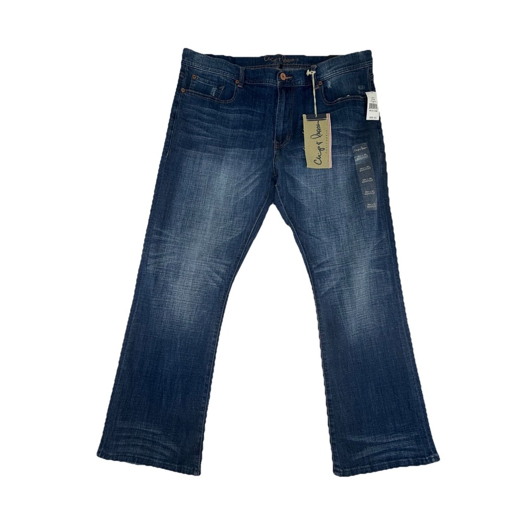 New CHIP & PEPPER Men's Bobby Bootcut Jeans 38x30 Whiskering Distressed Fade NWT